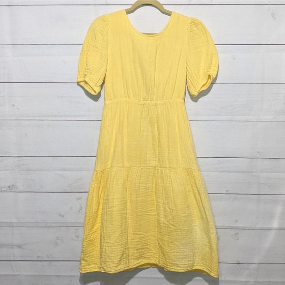 Love, Whit Open Tie Back Midi Puff Sleeve Dress Yellow Women's Size Small FLAW - Picture 3 of 9
